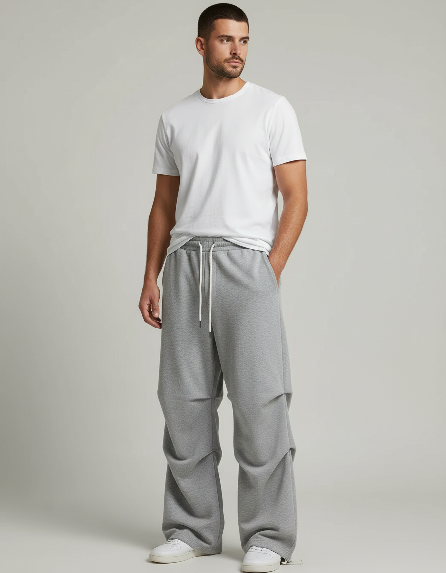 Pantalon Parachute Gris Ample Drapé Décontracté Homme - Molleton