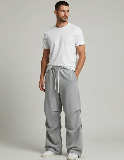Pantalon Parachute Gris Ample Drapé Décontracté Homme - Molleton