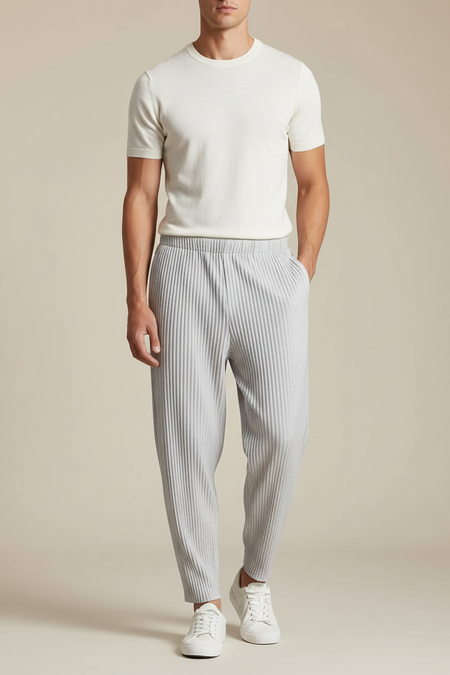 Pantalon Parachute Plissé Gris Ample Décontracté Homme - Polyester