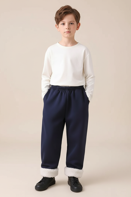 Pantalon Parachute Bleu Marine Doublé Polaire Enfant - Molleton