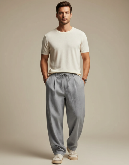Pantalon Parachute Gris Clair Fluide Décontracté Homme - Lin