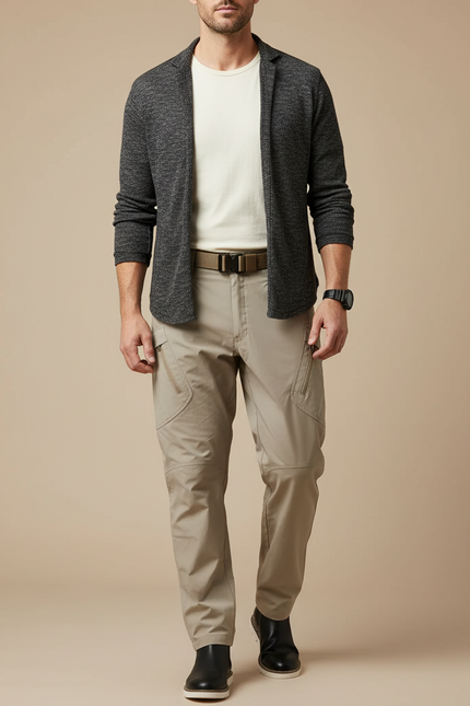 Pantalon Parachute Beige Cargo Tactique Homme - Polyester