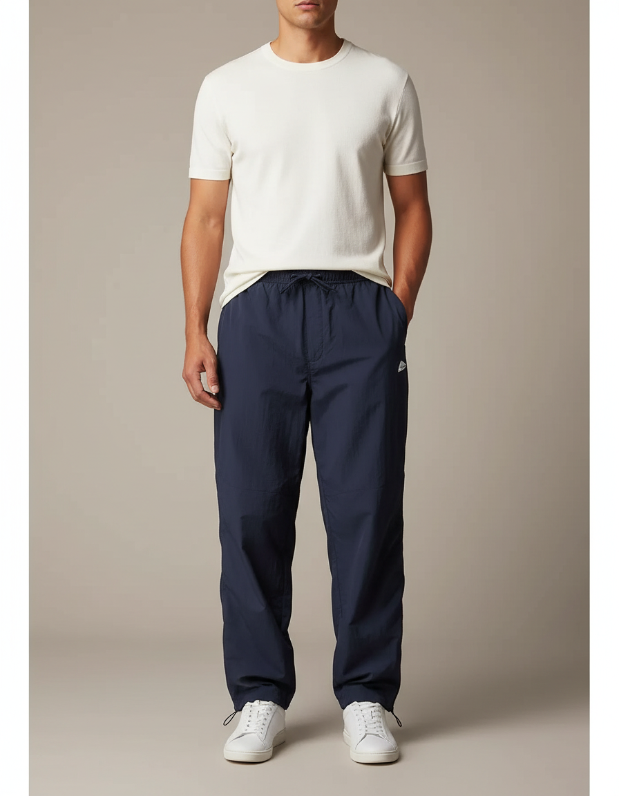 Pantalon Parachute Bleu Marine Ample Homme Sport - Polyester