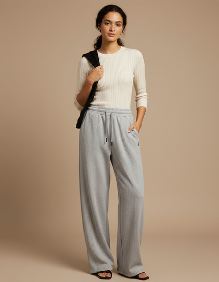 Pantalon Parachute Gris Ample Droit Molletonné Confortable