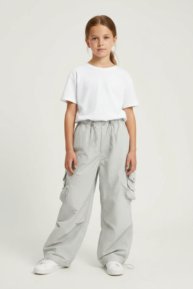 Pantalon Parachute Gris Ample Nylon Cargo Enfant - Polyester