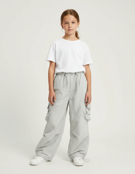Pantalon Parachute Gris Ample Nylon Cargo Enfant - Polyester