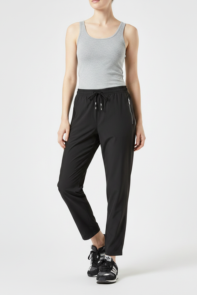 Pantalon Parachute Noir Fluide Nylon Sport Décontracté - Polyester