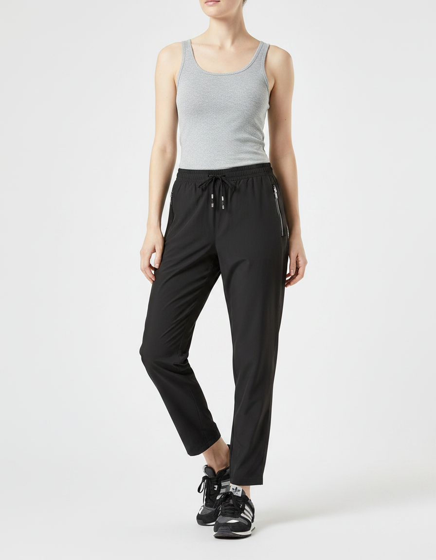 Pantalon Parachute Noir Fluide Nylon Sport Décontracté - Polyester