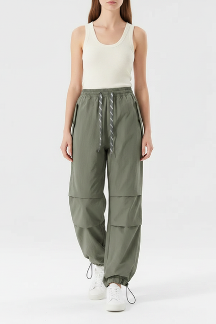 Pantalon Parachute Kaki Ample Léger Sportif Femme - Polyester