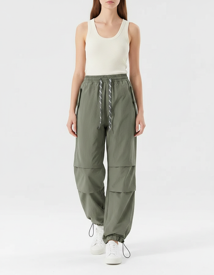 Pantalon Parachute Kaki Ample Léger Sportif Femme - Polyester