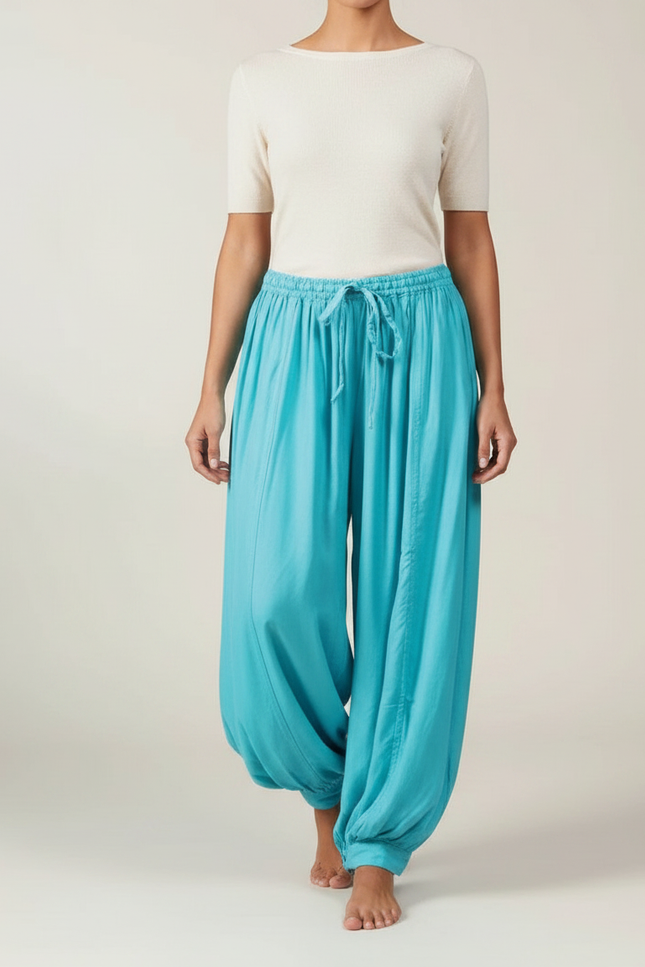 Pantalon Parachute Bleu Ample Fluide Cordon Femme - Viscose