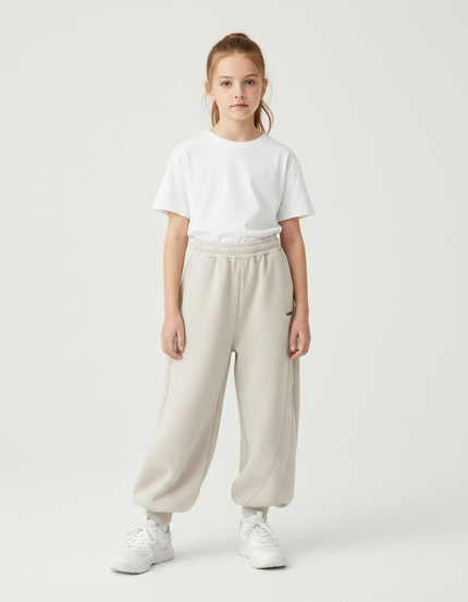 Pantalon Parachute Beige Ample Décontracté Confortable Fille - Molleton