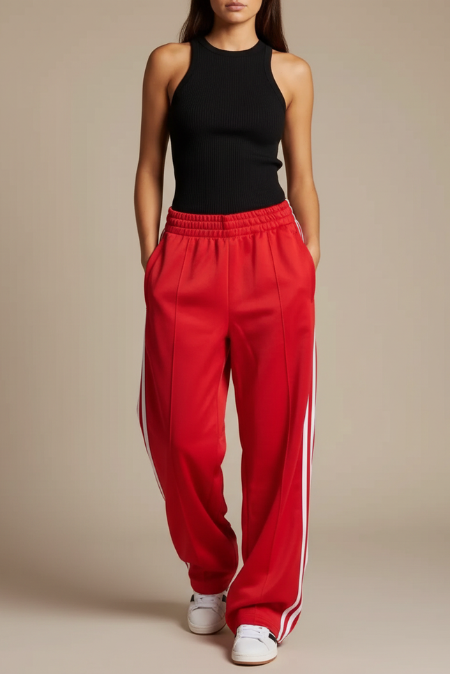 Pantalon Parachute Femme Baggy Nylon - Rouge Polyester