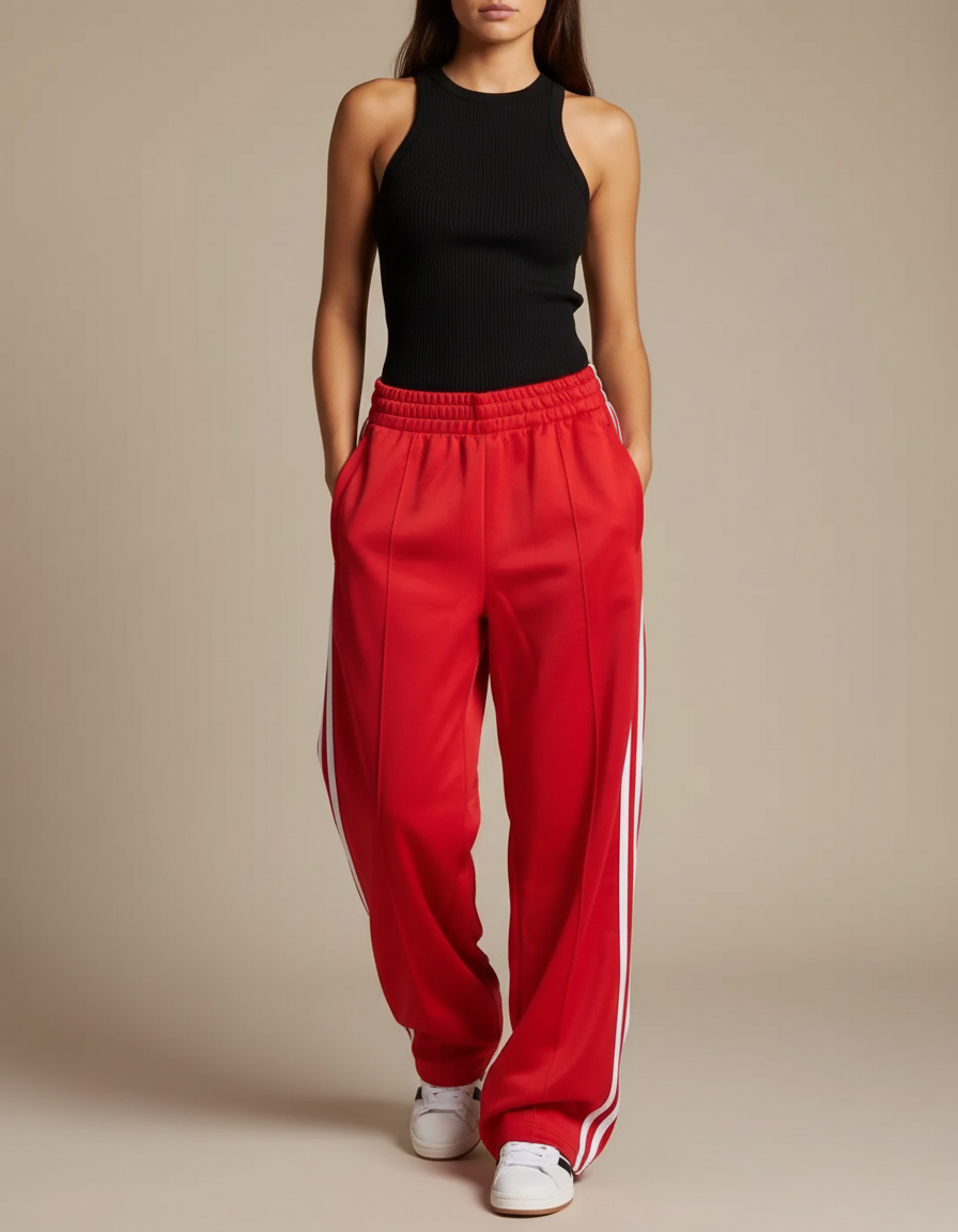 Pantalon Parachute Femme Baggy Nylon - Rouge Polyester