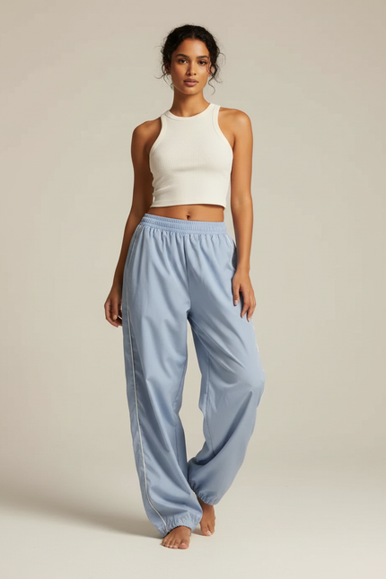 Pantalon Parachute Bleu Ciel Ample Fluide Sportif - Polyester