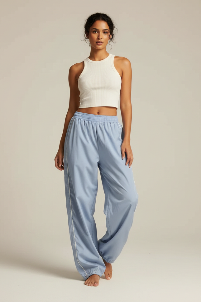 Pantalon Parachute Bleu Ciel Ample Fluide Sportif - Polyester