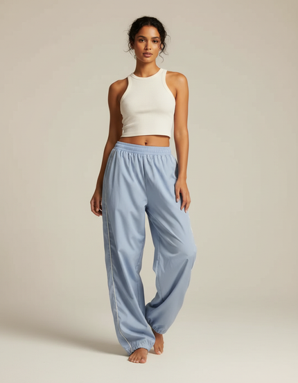 Pantalon Parachute Bleu Ciel Ample Fluide Sportif - Polyester
