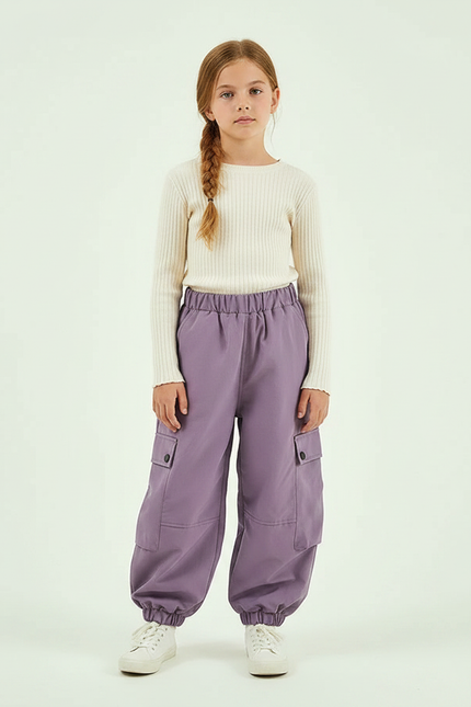 Pantalon Parachute Cargo Ample Violet Fille - Polyester