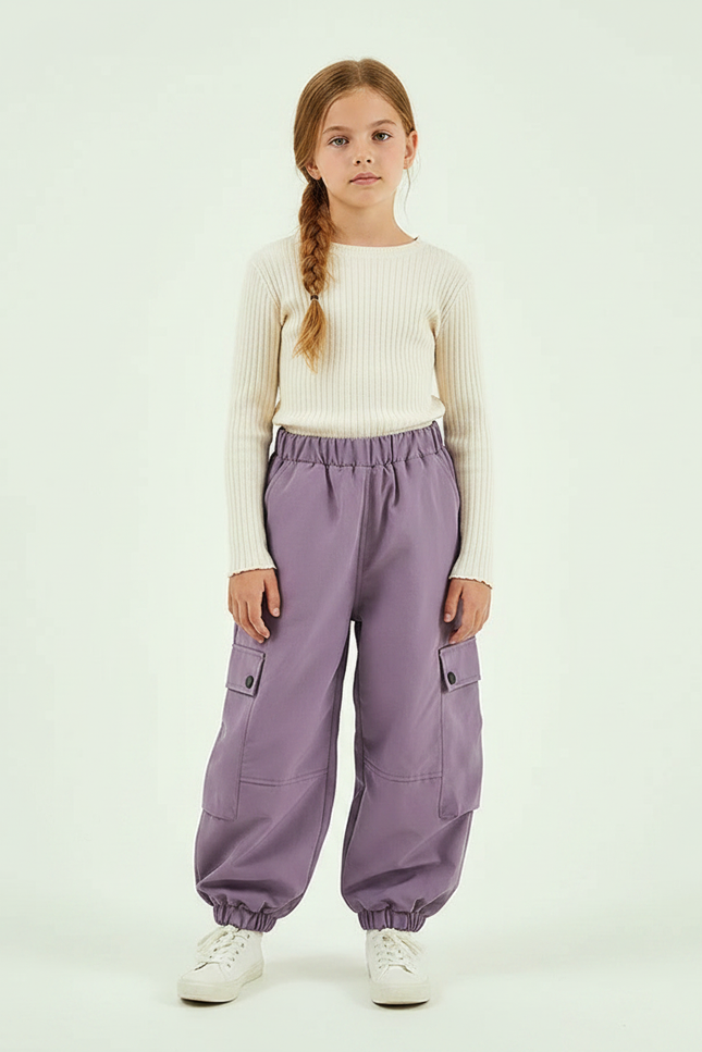 Pantalon Parachute Cargo Ample Violet Fille - Polyester