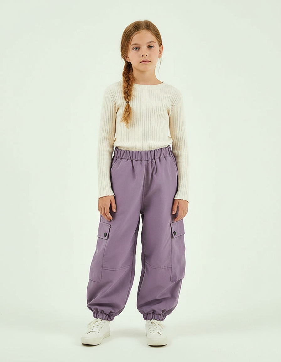 Pantalon Parachute Cargo Ample Violet Fille - Polyester