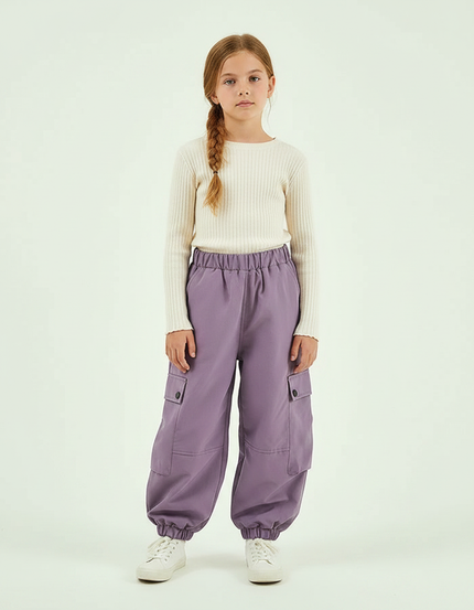 Pantalon Parachute Cargo Ample Violet Fille - Polyester