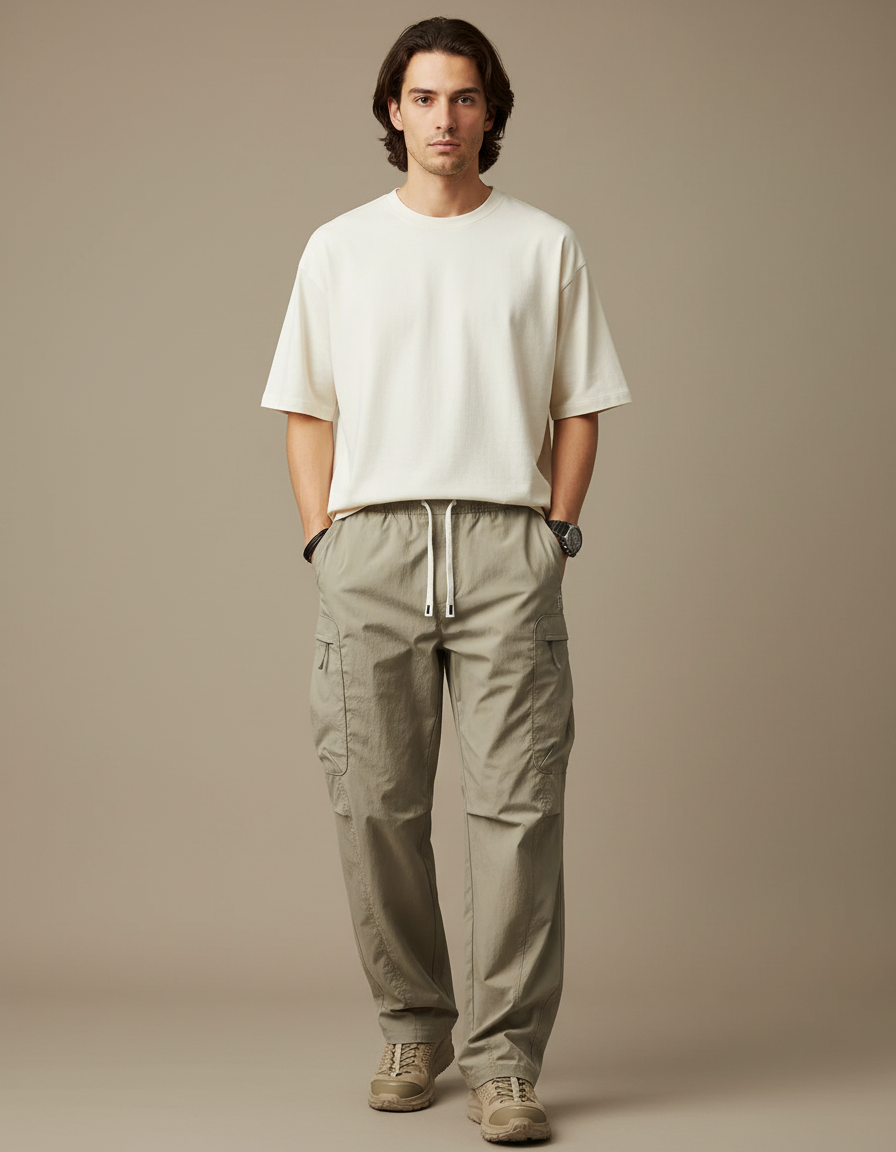 Pantalon Parachute Kaki Ample Décontracté Homme Cargo - Polyester