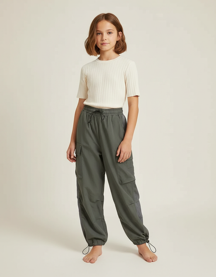 Pantalon Parachute Kaki Cargo Ample Décontracté Enfant - Polyester