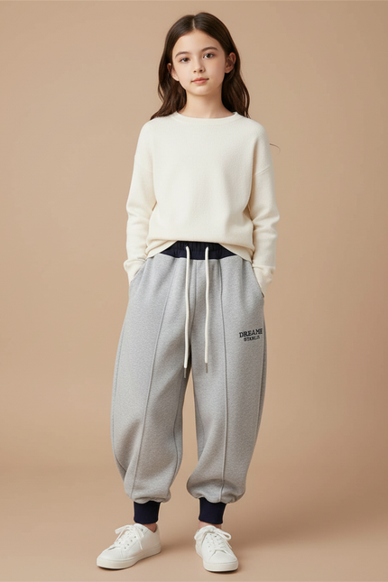 Pantalon Parachute Gris Ample Sportif Enfant Décontracté - Molleton