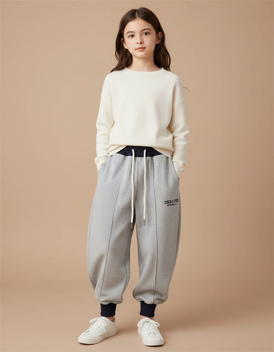 Pantalon Parachute Gris Ample Sportif Enfant Décontracté - Molleton