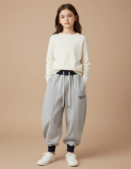 Pantalon Parachute Gris Ample Sportif Enfant Décontracté - Molleton