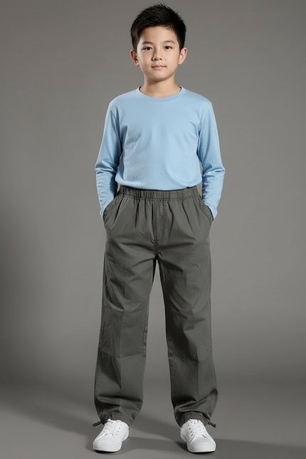 Pantalon Parachute Gris Coton Ample Enfant Décontracté