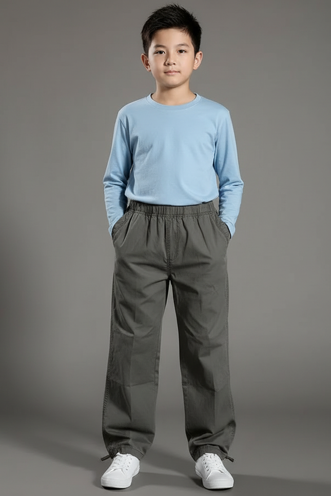 Pantalon Parachute Gris Coton Ample Enfant Décontracté