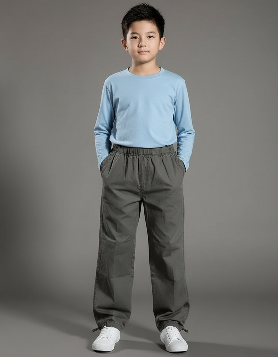 Pantalon Parachute Gris Coton Ample Enfant Décontracté