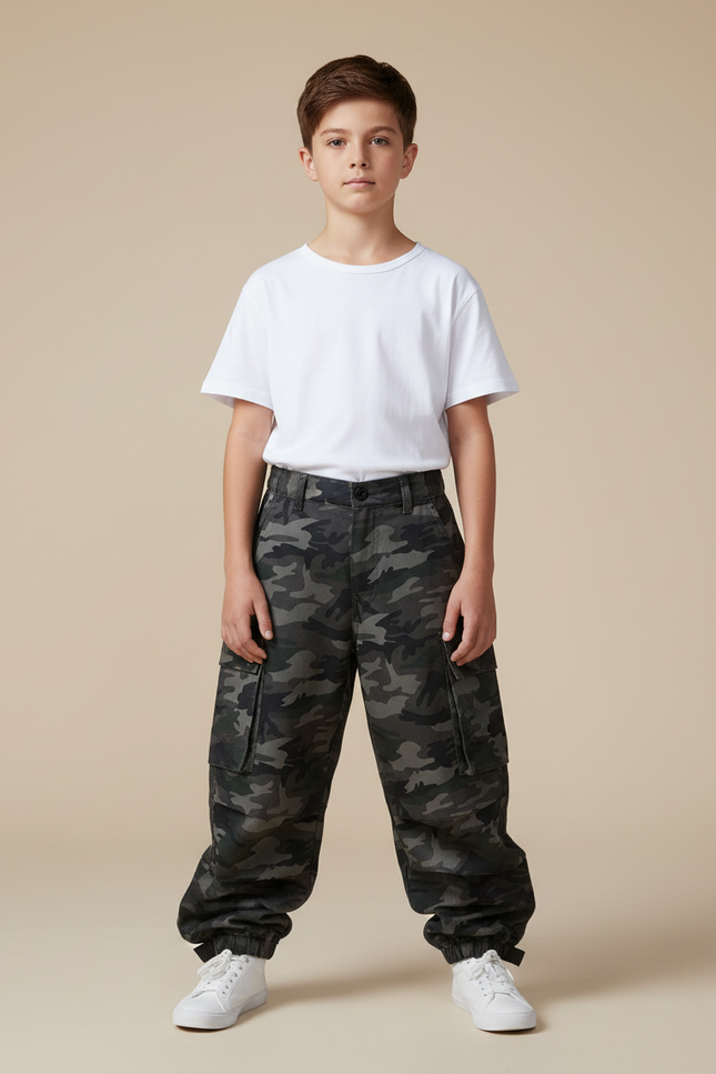 Pantalon Parachute Camouflage Cargo Ample Garçon - Imprimé Toile