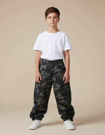 Pantalon Parachute Camouflage Cargo Ample Garçon - Imprimé Toile
