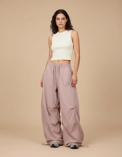 Pantalon Parachute Rose Ample Plissé Graphique Décontracté - Polyester