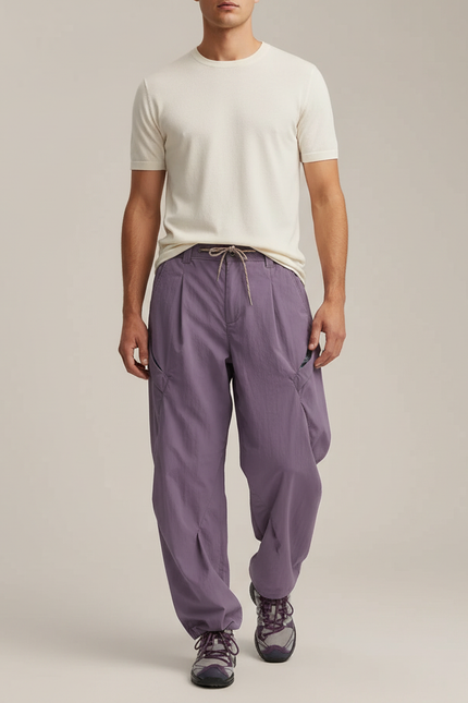 Pantalon Parachute Violet Ample Décontracté Léger Cordon - Polyester