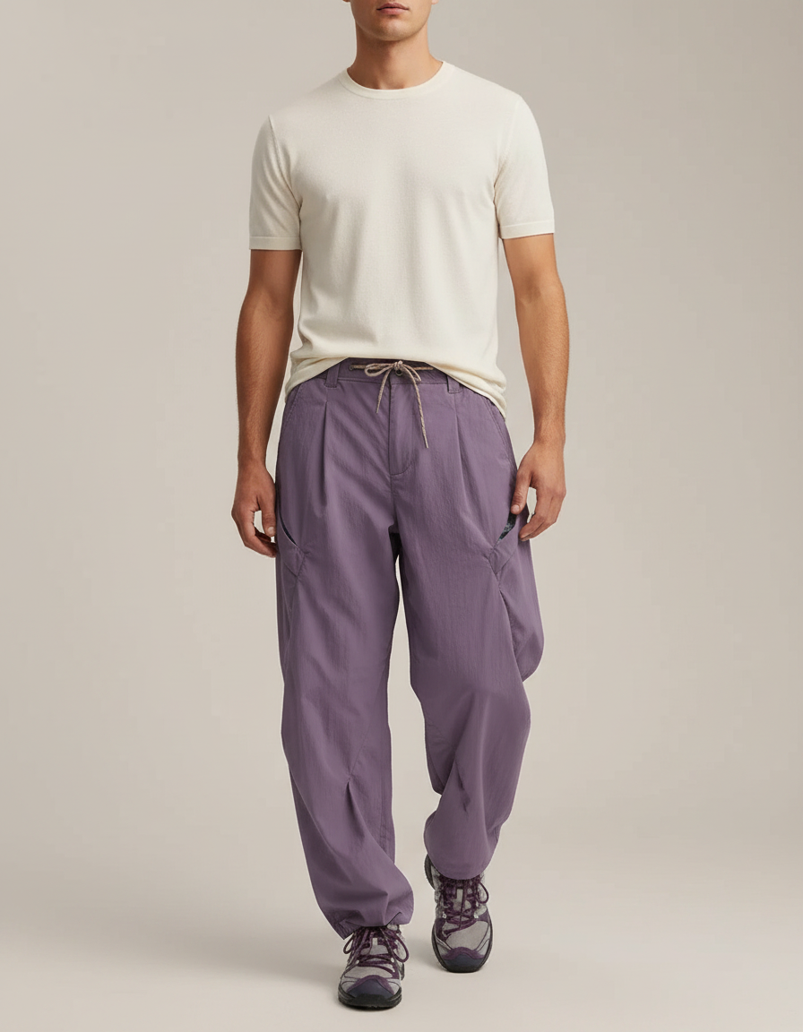 Pantalon Parachute Violet Ample Décontracté Léger Cordon - Polyester