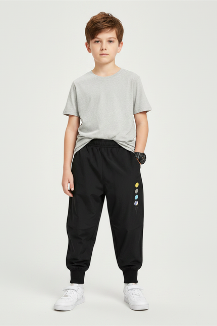 Pantalon Parachute Noir Ample Motif Planètes Garçon - Polyester