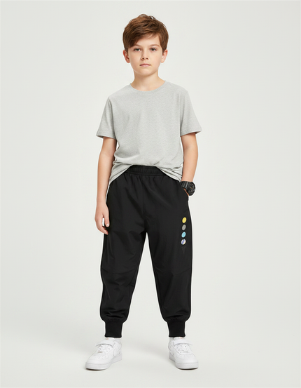 Pantalon Parachute Noir Ample Motif Planètes Garçon - Polyester