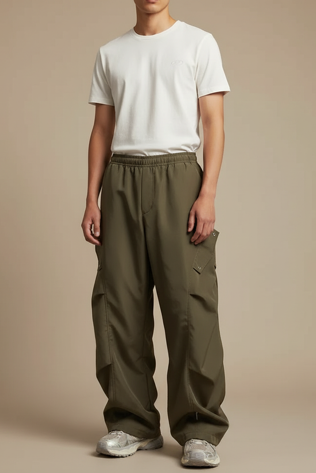 Pantalon Parachute Marron - Kaki Polyester