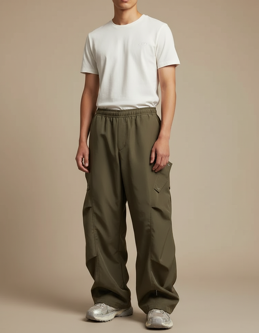 Pantalon Parachute Marron - Kaki Polyester