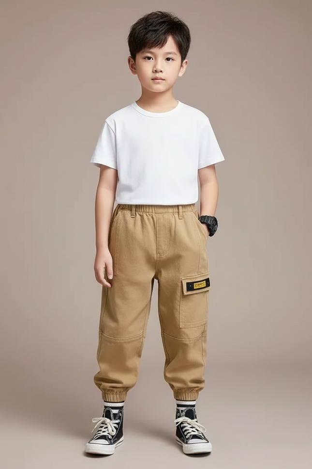 Pantalon Parachute Beige Cargo Ample Enfant Coton