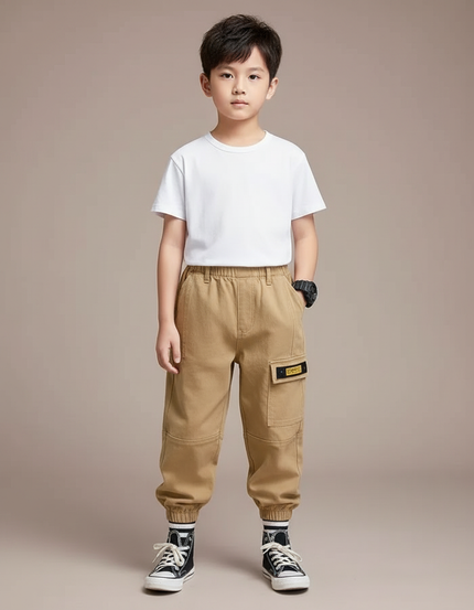Pantalon Parachute Beige Cargo Ample Enfant Coton