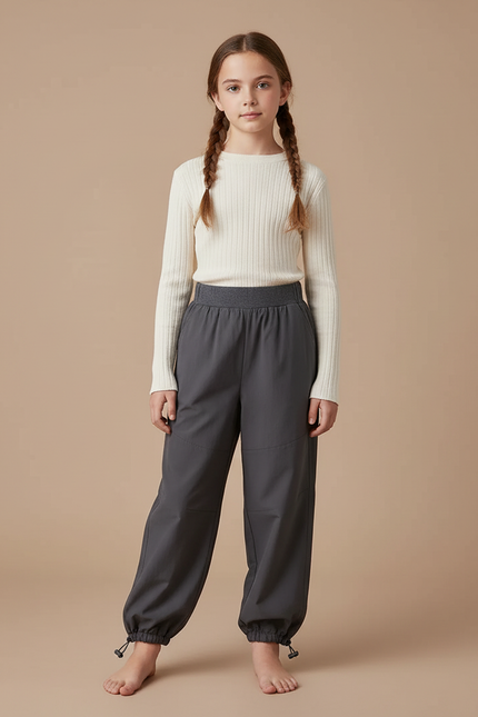 Pantalon Parachute Gris Ample Décontracté Enfant Cordon - Polyester