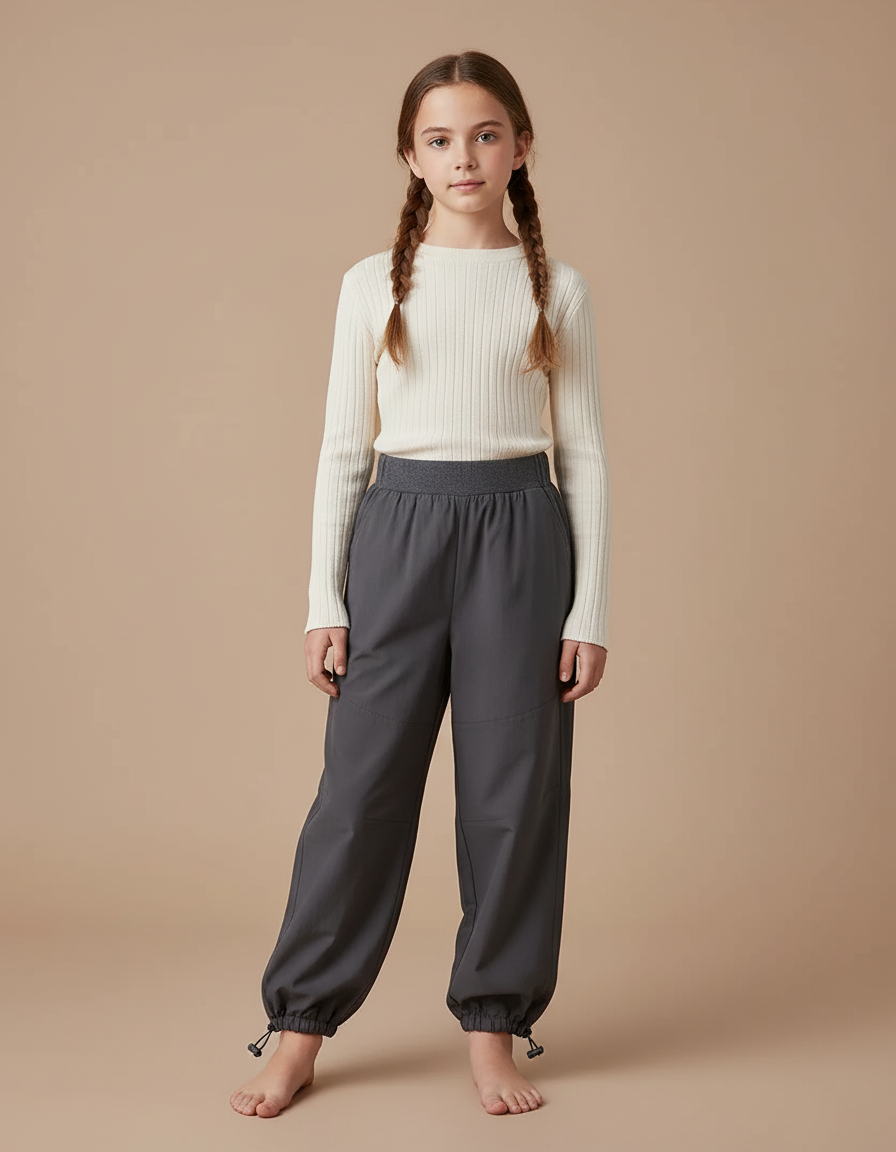 Pantalon Parachute Gris Ample Décontracté Enfant Cordon - Polyester