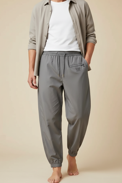 Pantalon Parachute Gris Ample Cordon Décontracté Léger Homme - Polyester