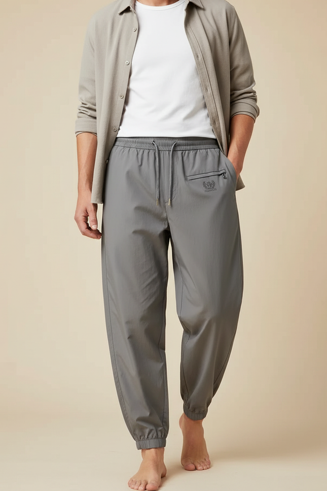 Pantalon Parachute Gris Ample Cordon Décontracté Léger Homme - Polyester