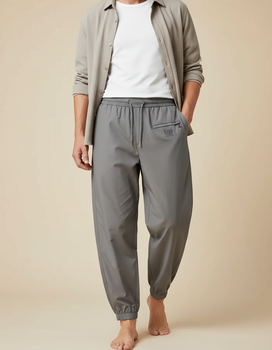 Pantalon Parachute Gris Ample Cordon Décontracté Léger Homme - Polyester