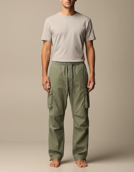 Pantalon Parachute Cargo Ample Vert Coton Homme - Kaki